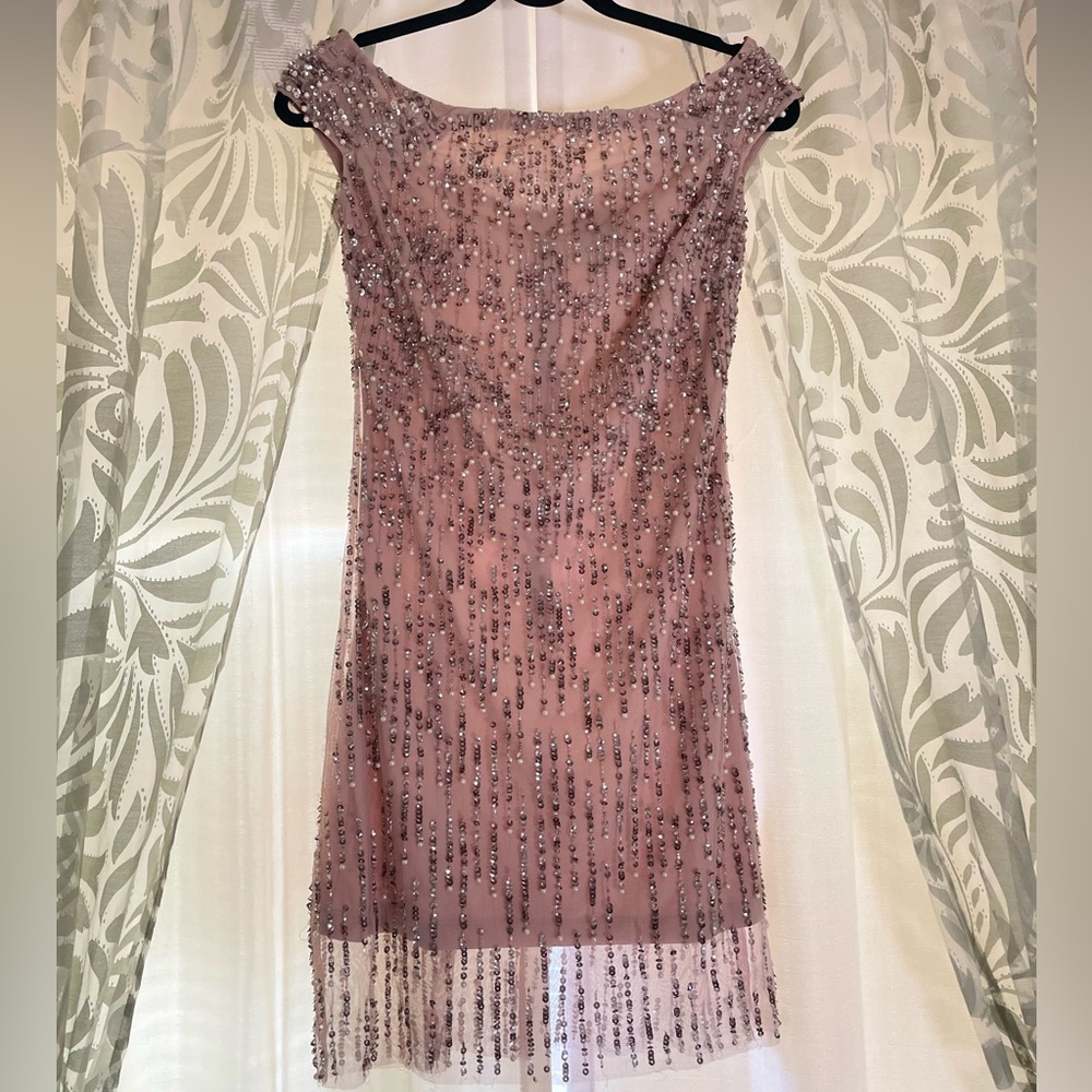 Adrianna Papell Gold Sequin Sheath Mini Dress